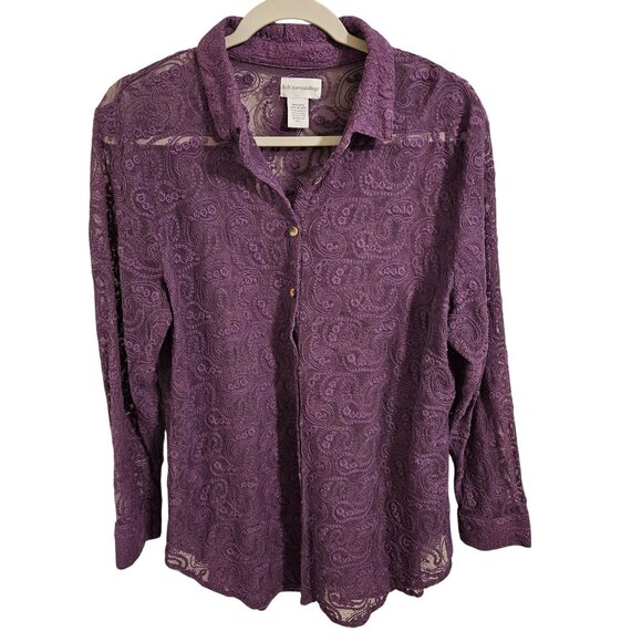 Soft Surrounding Woman SZ L Purple Paisley Lace Sheer Button Up Blouse Whimsical - Picture 1 of 7